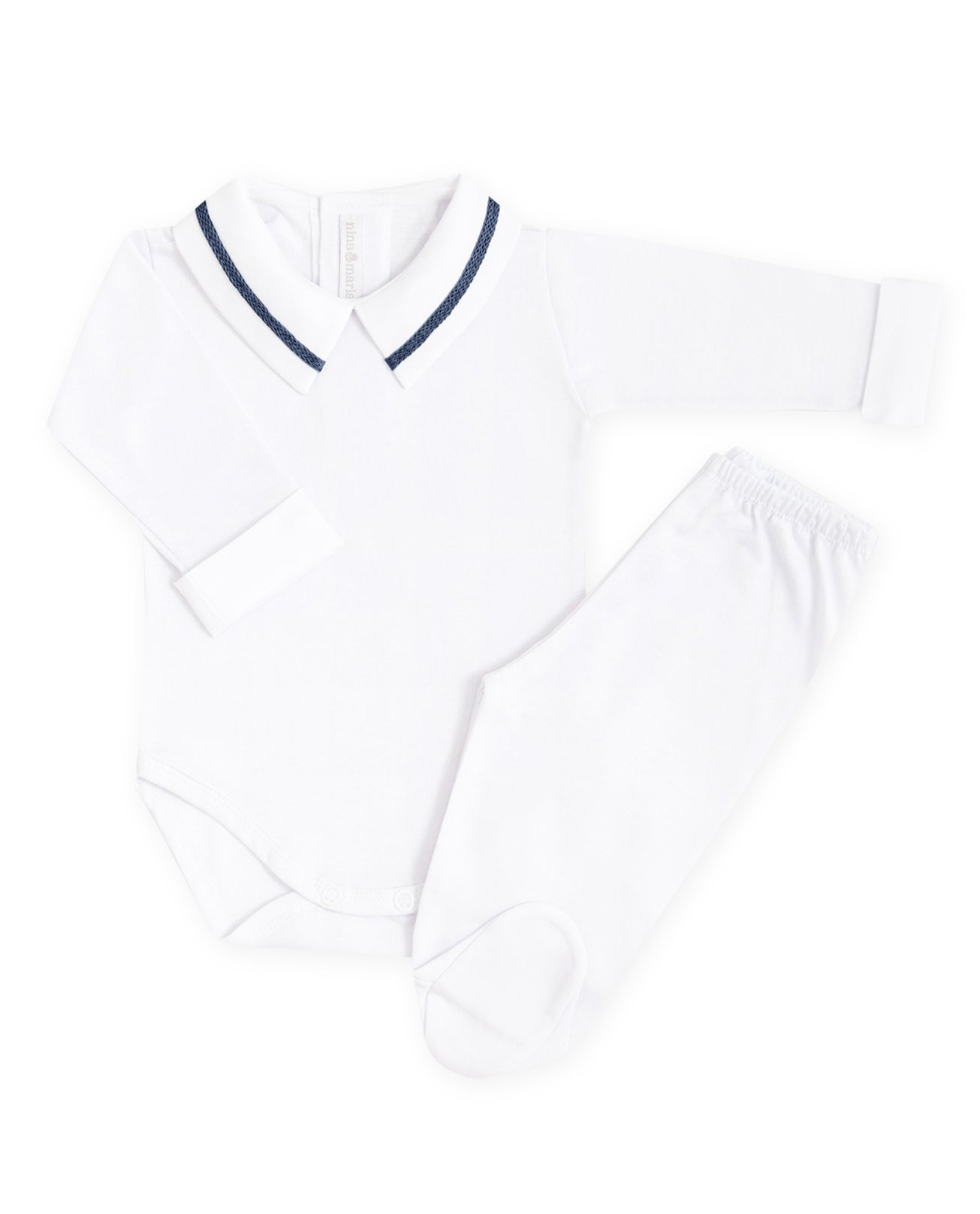 Body Bordado Faixa em Algodão Egípcio - Azul Indigo - Nina & Maria Baby Store