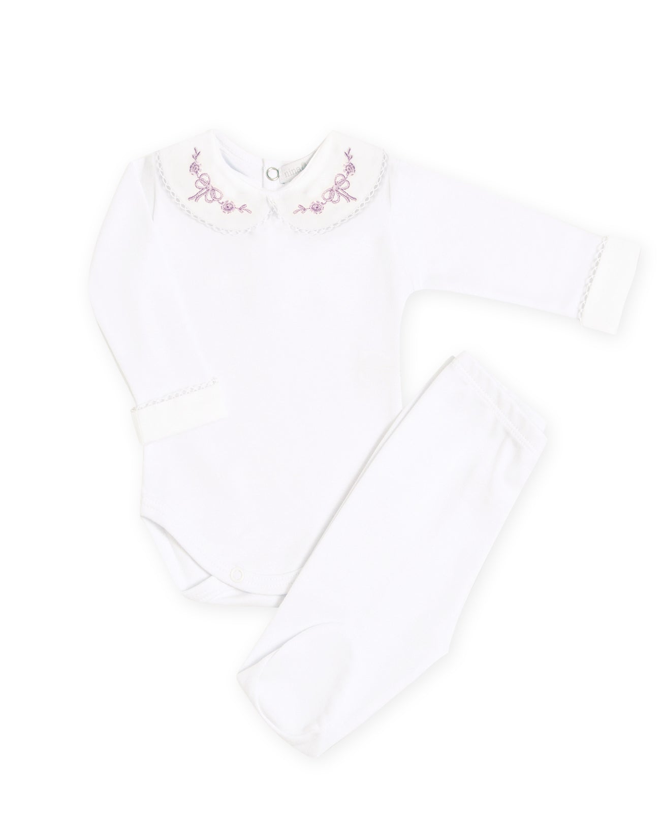 Body Bordado Laço Lilás - Nina & Maria Baby Store