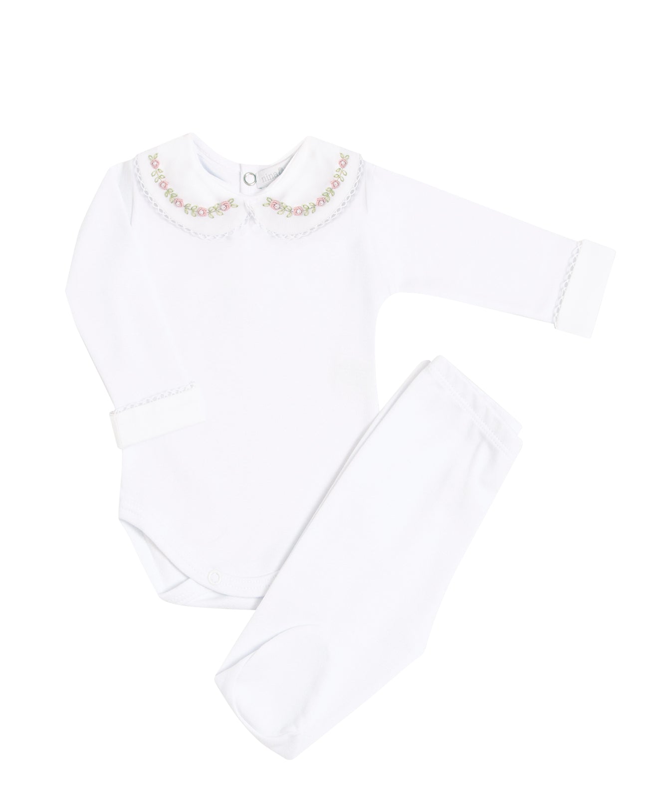 Body Bordado Flores Rosas Rococó - Nina & Maria Baby Store