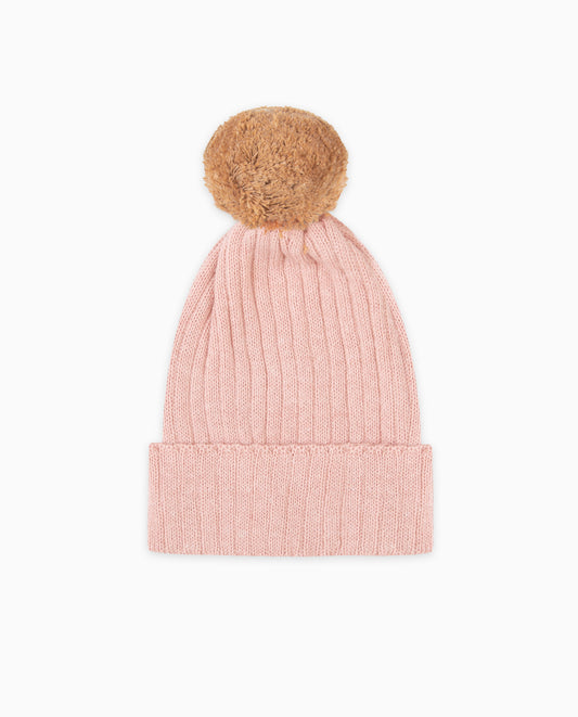 Gorro Pompom Canelado Rosa 1024