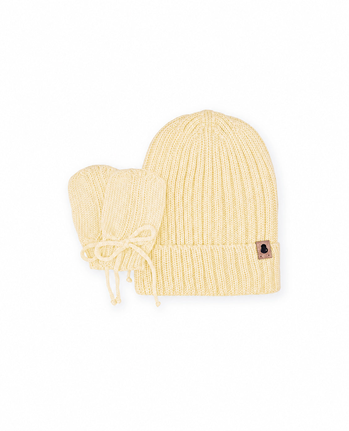 Kit Gorro e Luvas Canelado  Amarelo