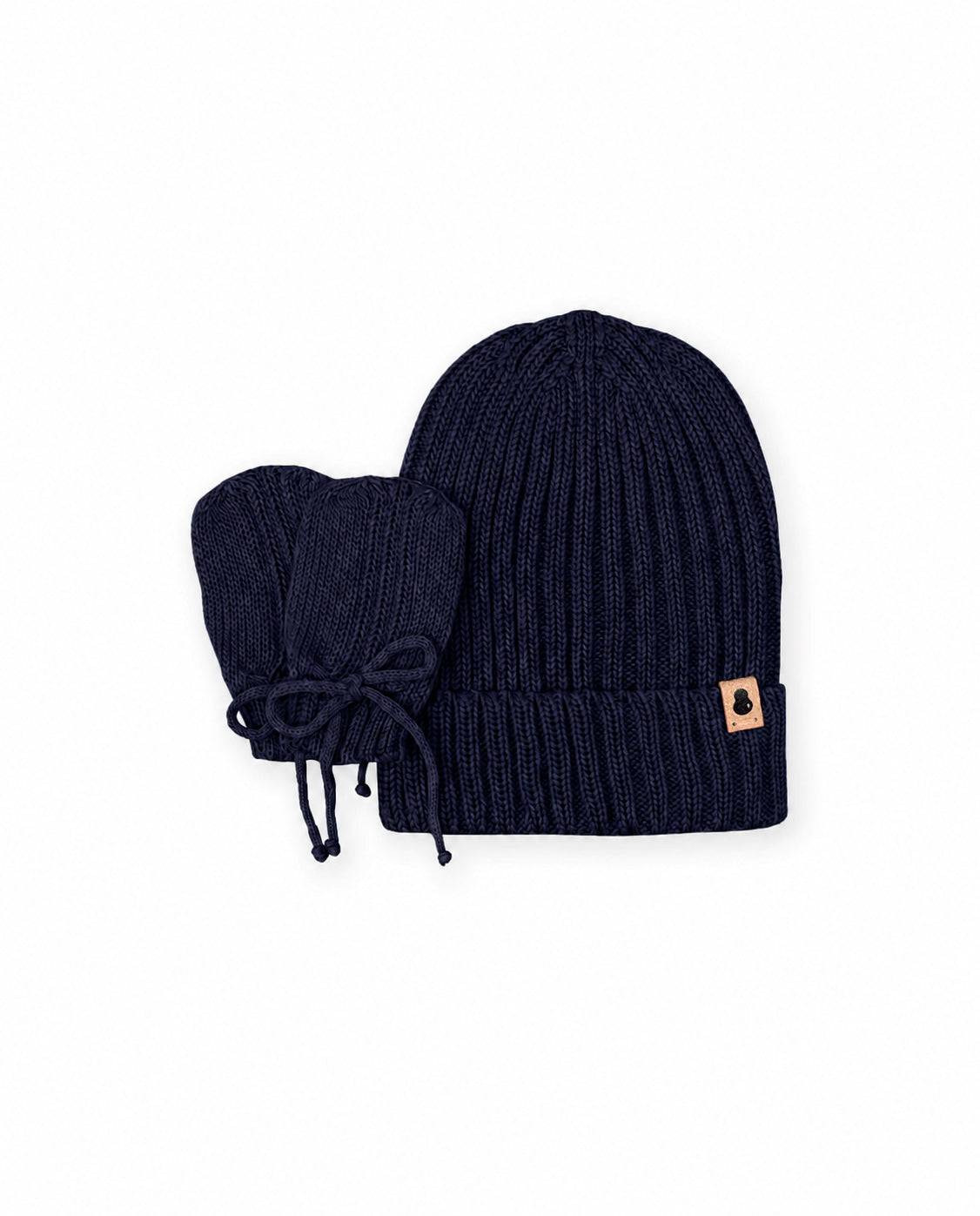 Kit Gorro e Luvas Canelado - Azul-Marinho
