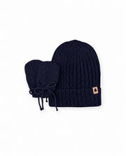 Kit Gorro e Luvas Canelado - Azul-Marinho