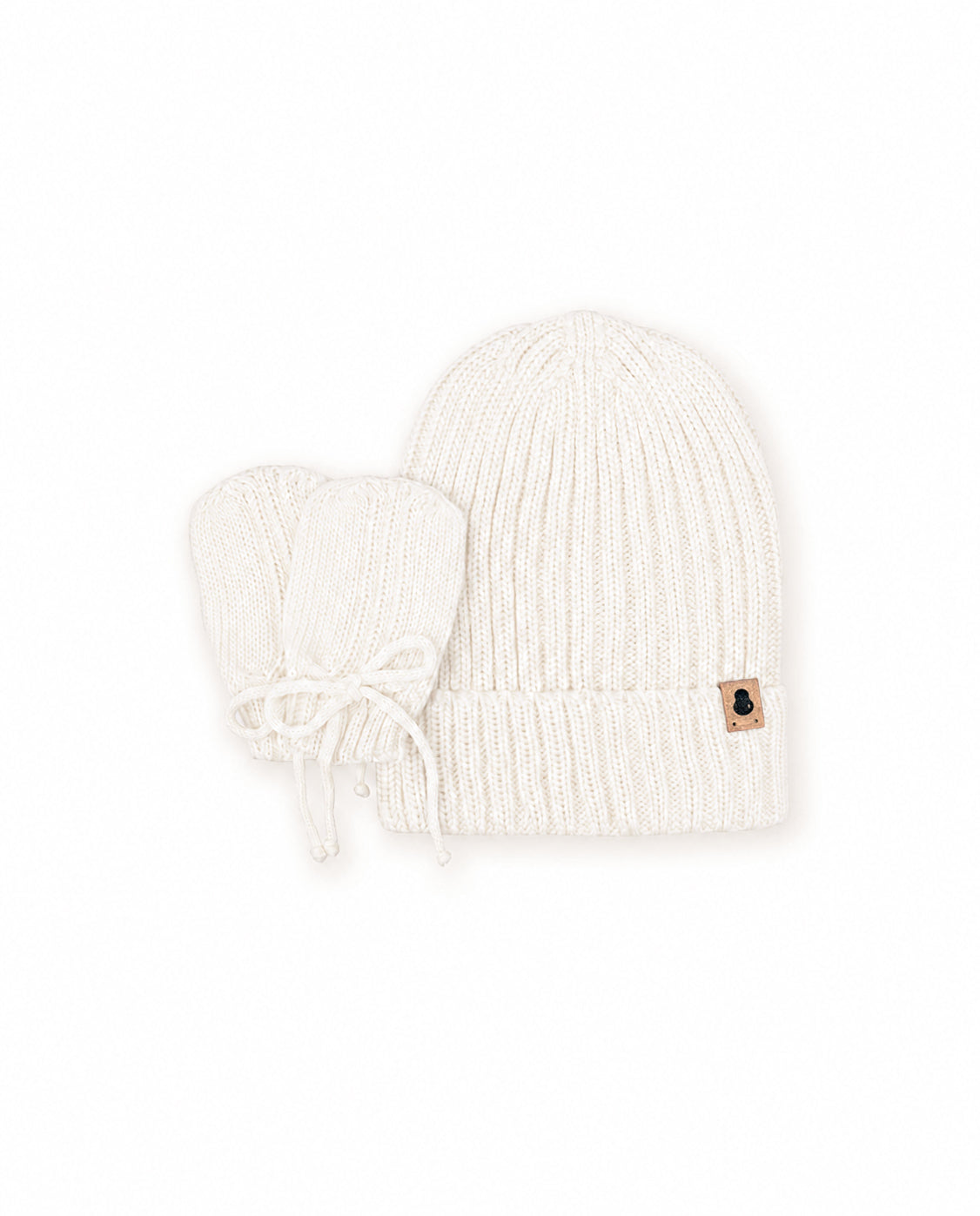 Kit Gorro e Luvas Canelado  Off-White