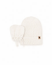 Kit Gorro e Luvas Canelado  Off-White