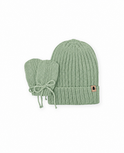 Kit Gorro e Luvas Canelado  Verde Cidreira