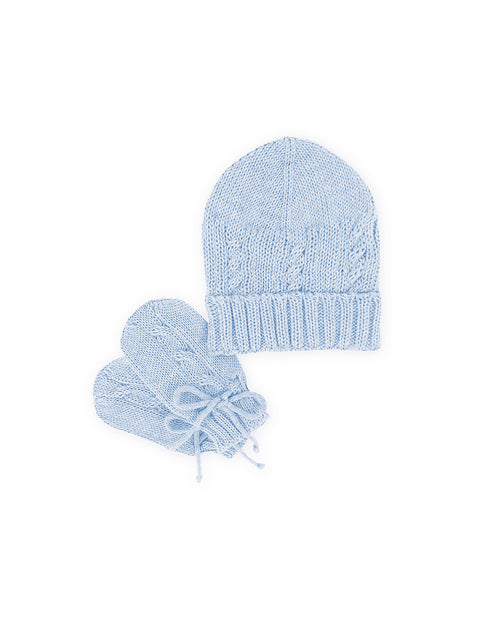 Kit Gorro e Luvas Trança Azul - Nina & Maria Baby Store