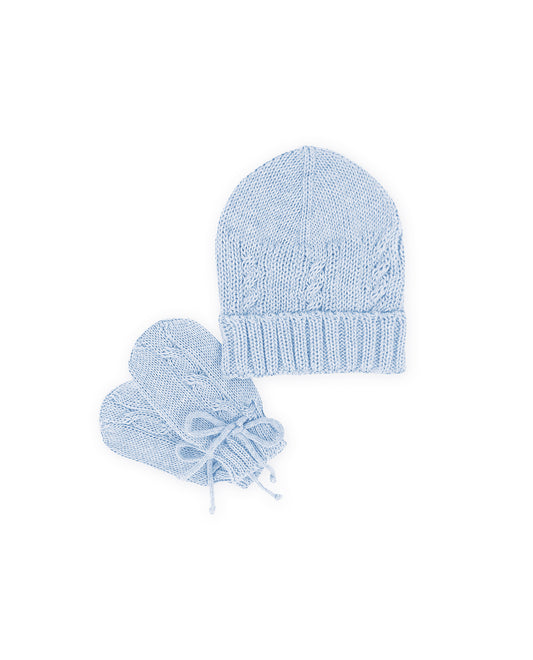 Kit Gorro e Luvas Trança Azul - Nina & Maria Baby Store 1305