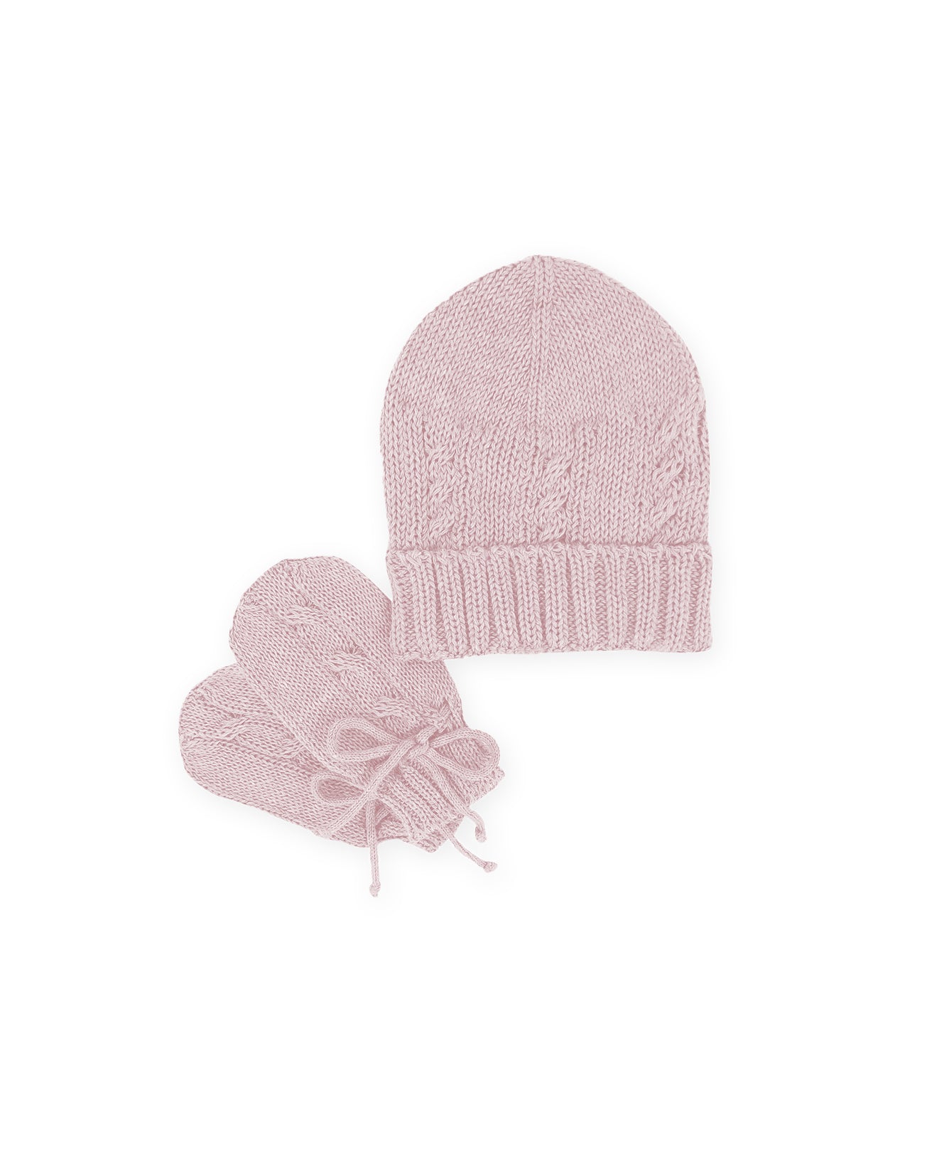Kit Gorro e Luvas Trança Rosa Chá