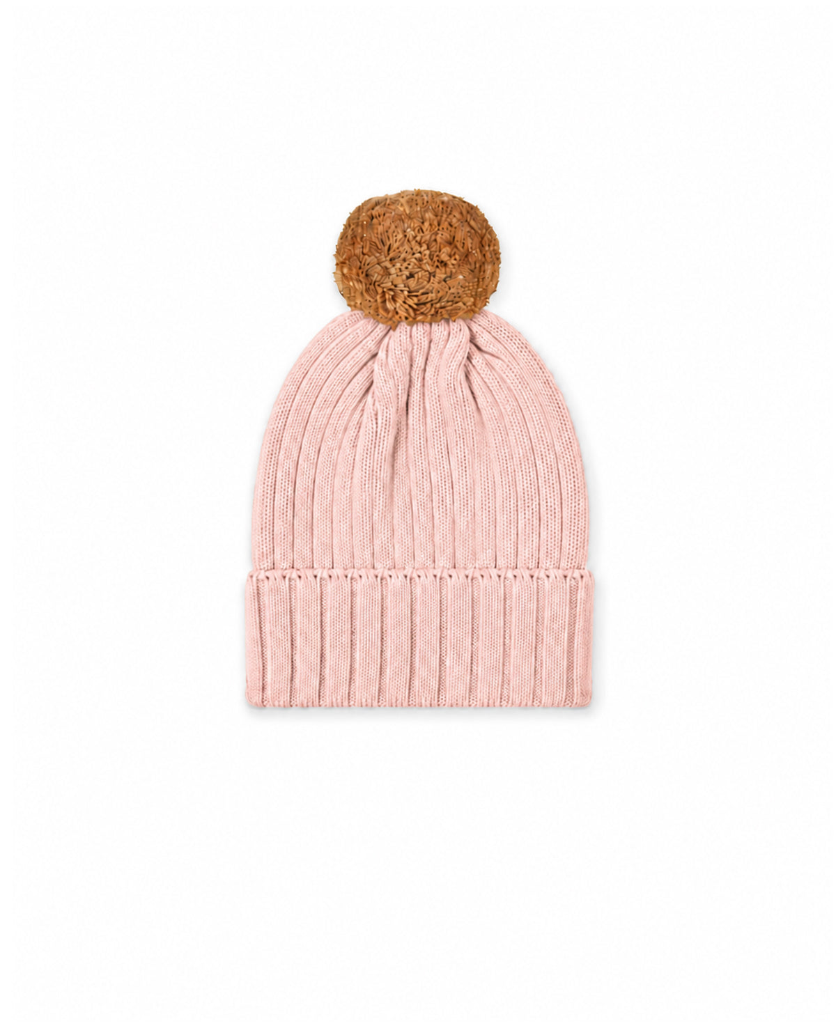 Gorro Pompom Canelado Rosa Pétala