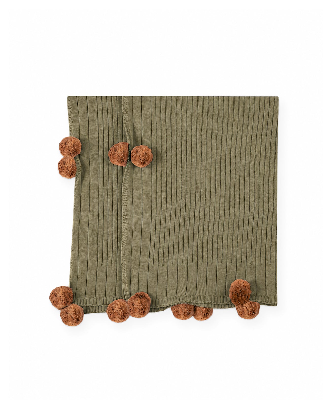 Manta Canelada Pompom Verde Olive
