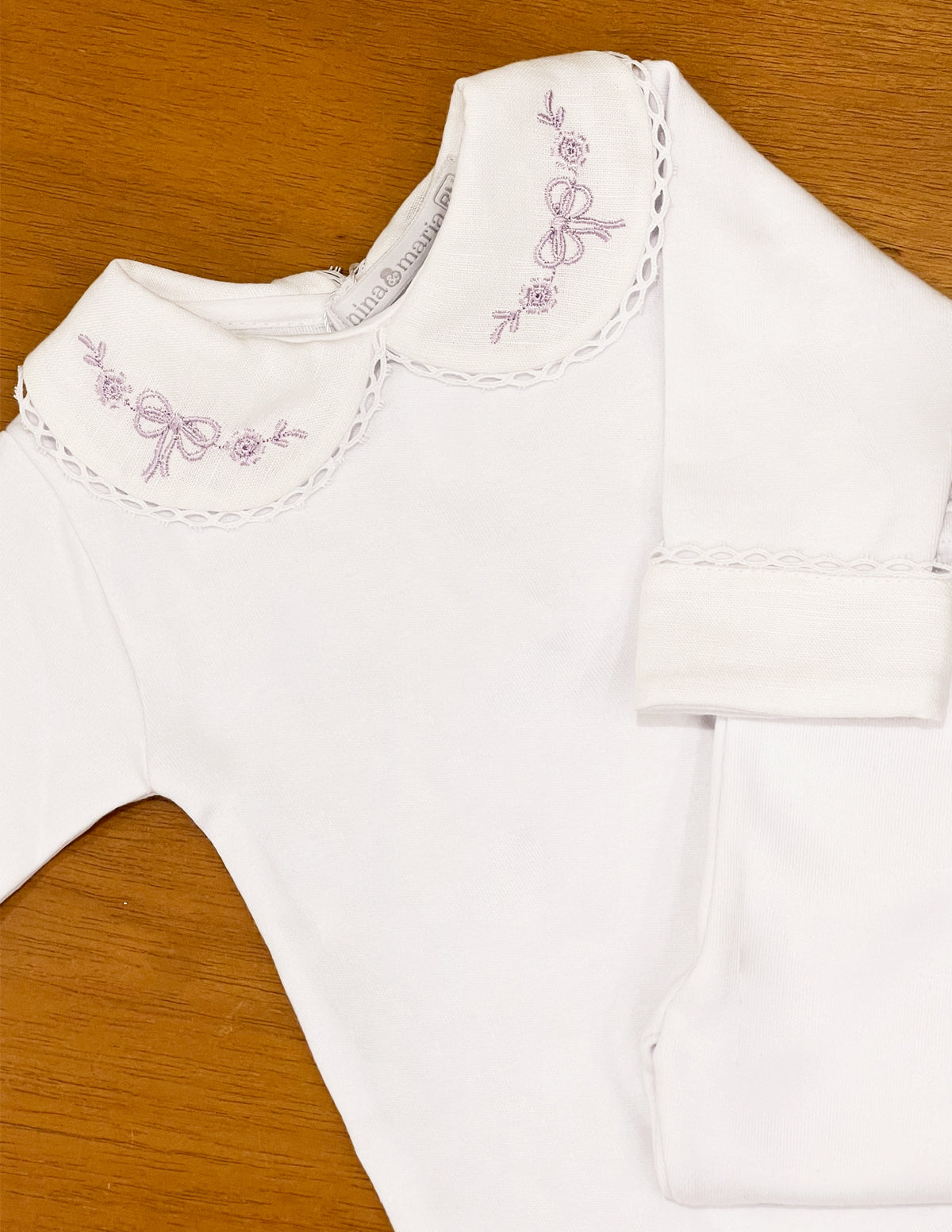 Body Bordado Laço Lilás - Nina & Maria Baby Store
