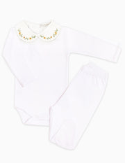 Body Bordado Trio Flores Amarelo