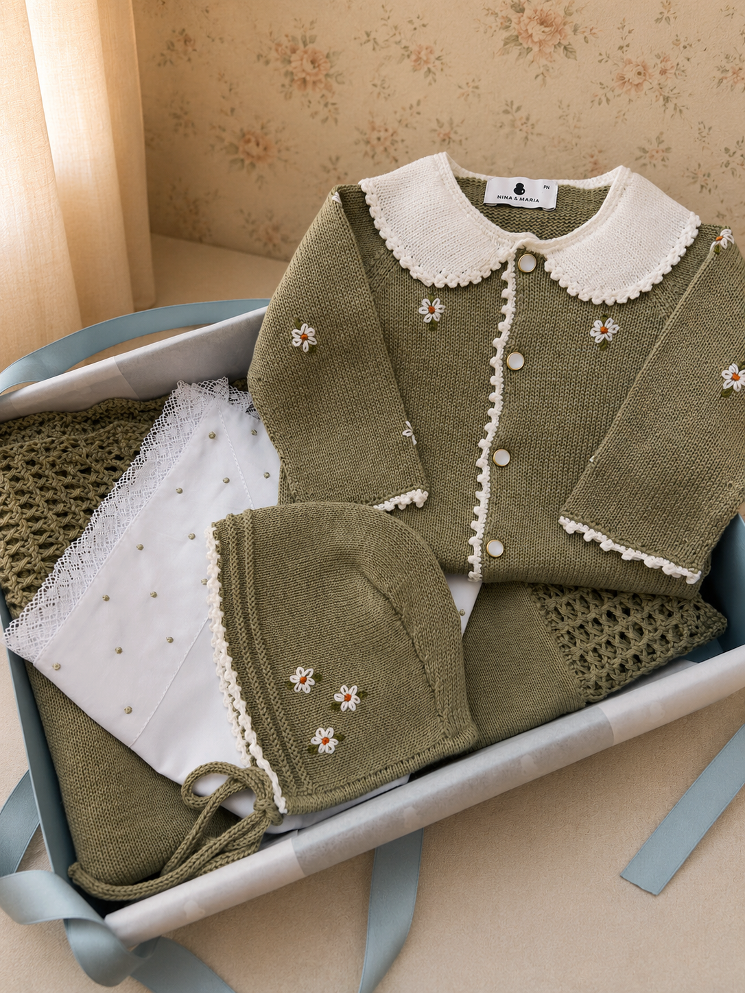 Conjunto Saída Maternidade Flores do Campo - Olive - Nina & Maria Baby Store