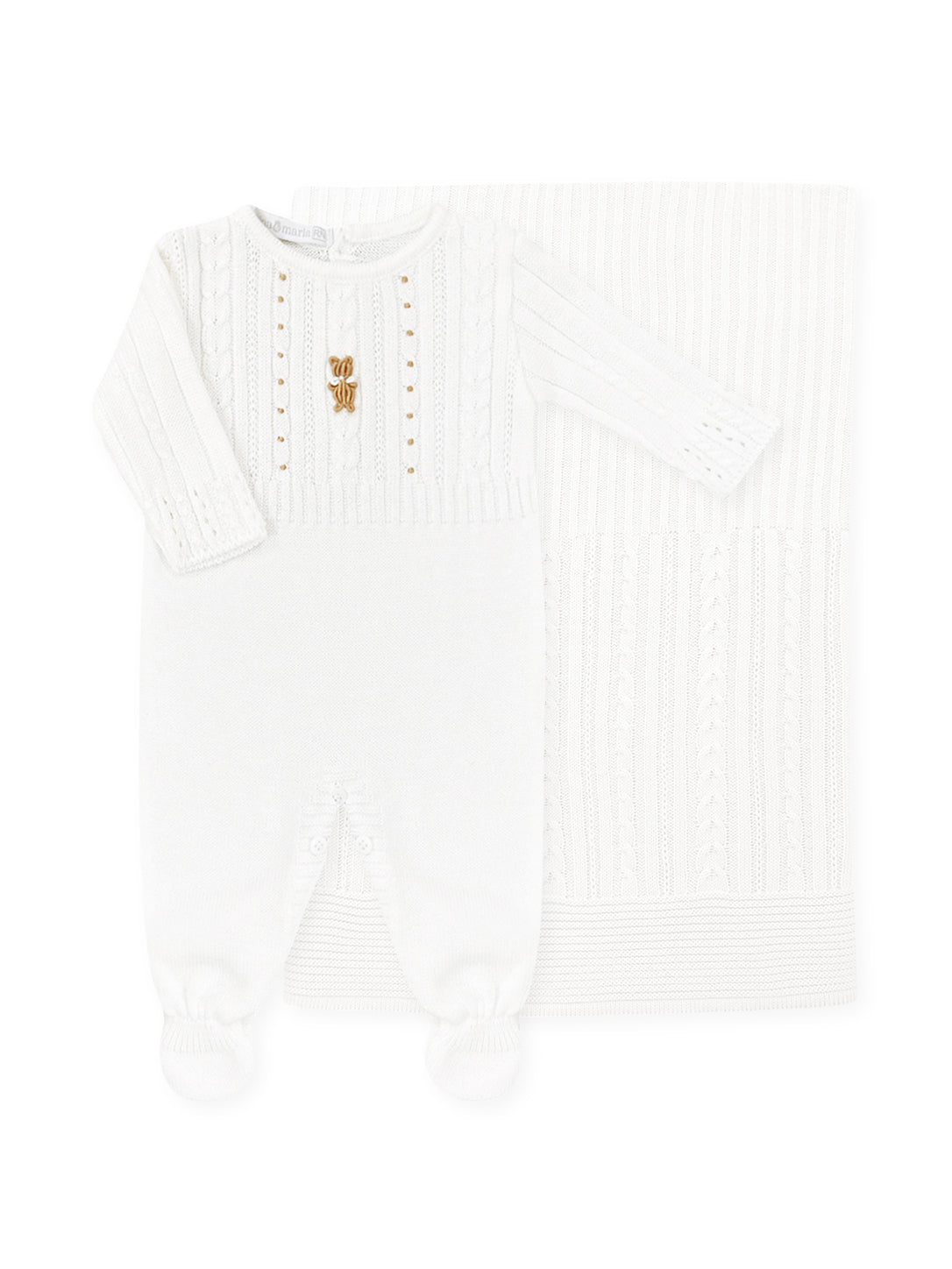 Conjunto Saída Maternidade Urso Rococó - Branco - Nina & Maria Baby Store