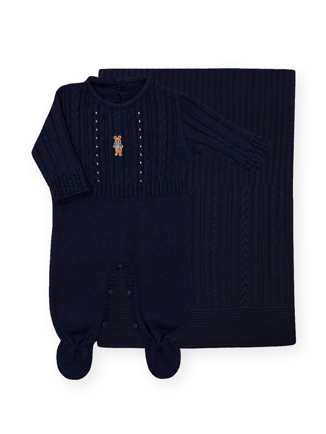 Conjunto Saída Maternidade Urso Rococó - Marinho Noite - Nina & Maria Baby Store