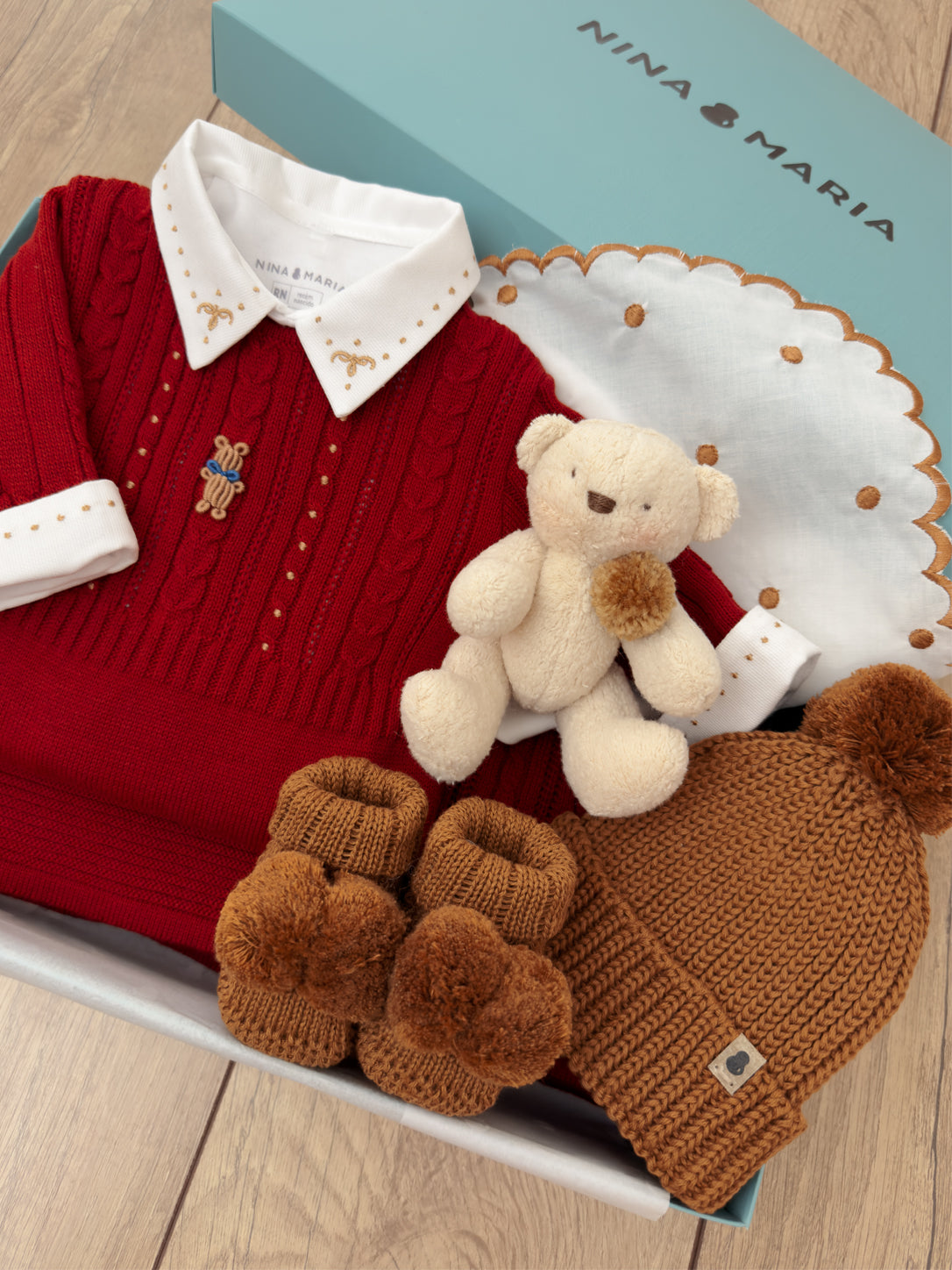 Conjunto Saída Maternidade Urso Rococó - Vermelho - Nina & Maria Baby Store